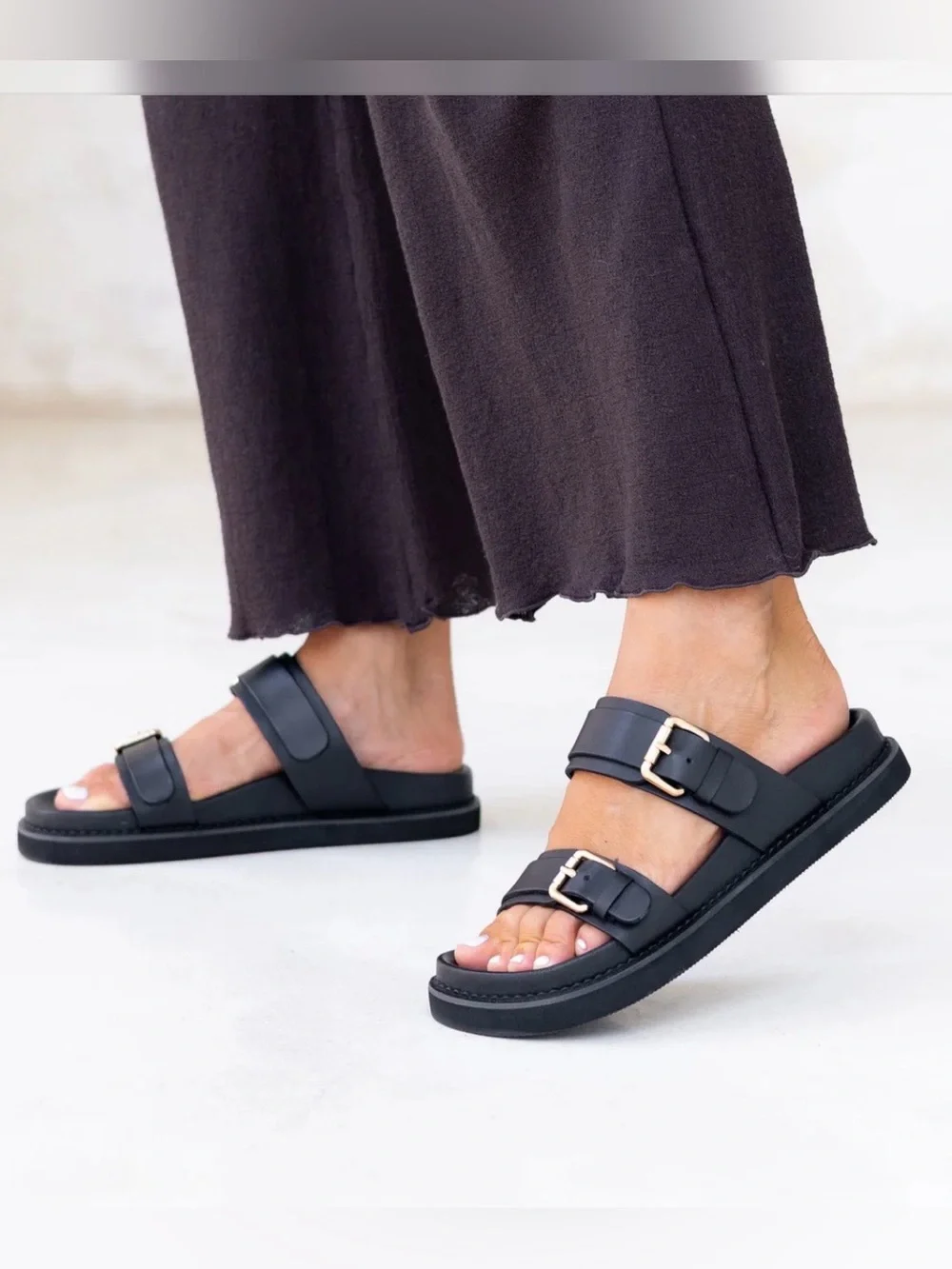 Liberté Aloha Double-Strap Buckle Slide Leather Sandals